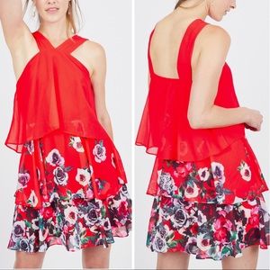 Badgley Mischka Popover Ruffle‎ Floral Tiered Dress